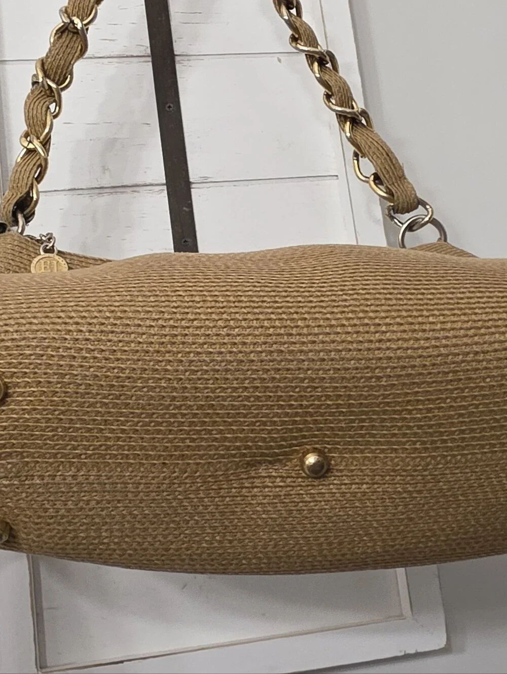 Eric Javits Raffia Chainlink Tan Woven Shoulder Bag